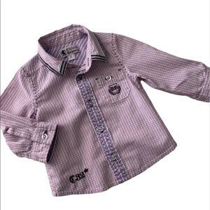 Royal Knight Print Button Down Plaid Shirt Size 6 Months